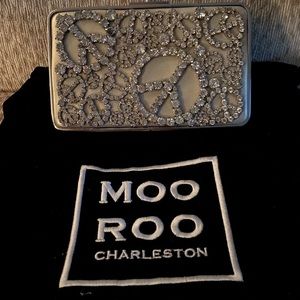 MOO ROO Vintage Peace Sign Crystal Evening Bag SIGNED